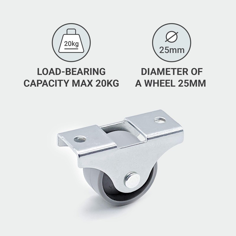 (Pack of 8) 25mm Small Plastic Wheels Fixed Disposable Castors