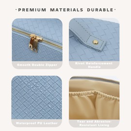 JINYIBAGS Travel Makeup Bag – Large Cosmetic Organizer with Waterproof PU Leather, Smooth Double Zipper & Tear-Resistant Lining, Toiletry Pouch for Women (Ice)