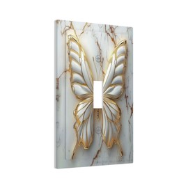 OILbiexn Decorative Light Switch Cover White Gold Abstract Modern Marble Butterfly 1 Gang Wallplates Single Toggle Outlet Covers Switch Plate Electrical Faceplate for Bathroom Kitchen Decor