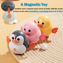 Crawling Music Toy for Toddles Kids, Animal Duck Chicken Penguin Toys for 3 4 5 6 7 8 Girls Boy Early Learning Moving Magnetic Toys for 9-12 12-18 Walkling Toy 36 Months Old Music Development