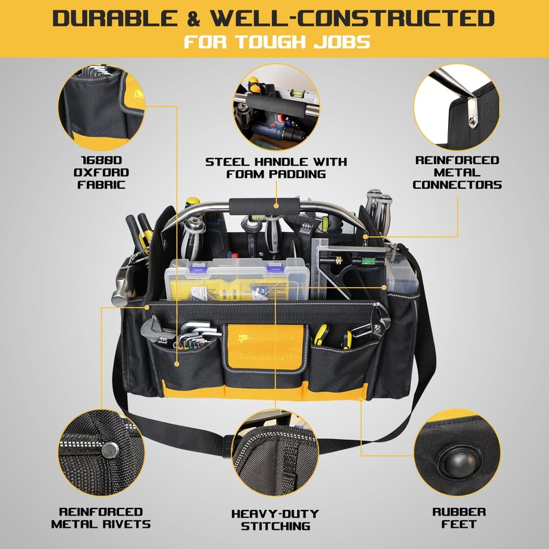18 Inch Open Top Tool Bag, Tool Bags for Men