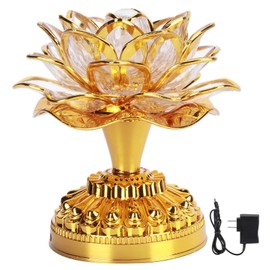 OUKENS Lotus Flower Lamp, LED Buddhist Altar Light with US Plug, Vintage Golden Buddha Night Light for Home Decor, Battery Not Included, Automatic 7‑Color Changing
