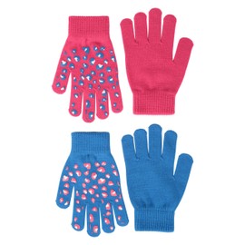 Mountain Warehouse Magic Grippi Kids Glove 2-Pack - Warm & Cosy, Improved Grip, Stretch cuff Mitts, Boys & Girls - Best for Autumn Winter, Walking, Outdoors, Daily Use Fuchsia S - M