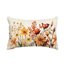 JAERUE Fall Floral Decorative Throw Pillow Cover 20 x 12 inches Blooming Flowers Lumber Pillow Cases for Porch Patio Rustic Farmhouse Autumn Decor Cushion Covers