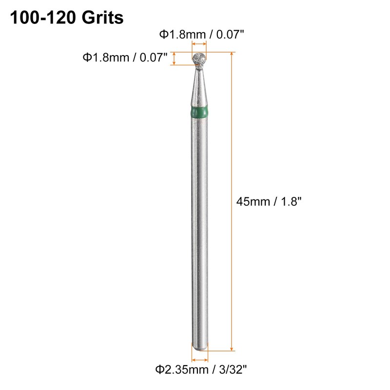 sourcing map 4pcs 100-120 Grits Diamond Grinding Bit 1.8mm Ball