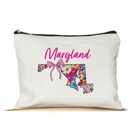 PinPop56 Floral Coquette State Maryland Makeup Bag - Retro Floral State Travel Zippered Makeup Bag Gift For Women - Friends - Maryland Lovers On Birthday - Mothers Day - Holiday