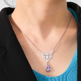 UNIFT Witch Knot Necklace for Women, Stainless Steel, Hollow Out Celtic Knot with Teardrop Amethyst Colourful Crystal Pendant Necklace, Wiccan Symbol Jewellery, Gifts, Stainless Steel, No Gemstone