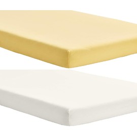 Dudu N Girlie Travel Cot Fitted Sheet 95 x 65 | Travel Cot Sheets 95 x 65cm | Hypoallergenic Toddler Bed Sheet Breathable Easy Care | Junior Bed sheets (Pack of 2, Yellow & Cream)