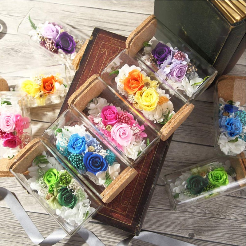 TEATSIGHT Preserved Flower Bottle Gift Boxed Soleil (Roses, Blue)