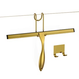 Shower Squeegee Set, 14-Inch Stainless Steel Squeegee, All-Purpose Squeegee for Bathroom, Shower Doors, Mirrors, Tiles, and Car Windows - 100% Streak Free, Includes Shower Door Hook and Adhesive Hook