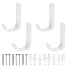 Pack of 4 Wall Hooks Garage Hooks, Garage Hooks, Tool Hooks, Ladder Hooks, Wall Hooks, Heavy Duty Hooks, Universal Hooks for Screws, J Hooks, Wall Mount for Hanging for Garage, Garden Hose, White