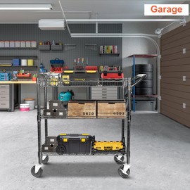 BolDuck Heavy Duty Utility Cart on Wheels,990Lbs Capacity 3 Tier Rolling Carts with Wheels,Kitchen Cart on Wheels with Storage,Commercial Grade Metal Serving Cart with Wire Shelving &Handle Bar,Black