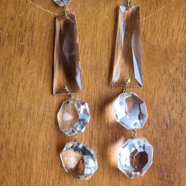 FACETED CRYSTAL PRISMS CHANDELIER LAMP CHAIN GARLAND Gold CHAIN GLASS 11.5" LOT2