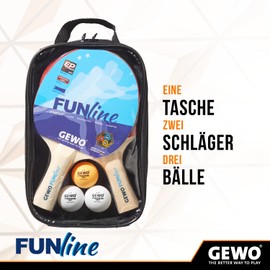 GEWO Double Fun Tischtennisschläger Set für Hobby und Freizeit mit 3 Tischtennis Bällen und Aufbewahrungstasche/ 2er Set/Ping Pong Set/Komplettschläger mit Kontrolliertem Belag, Griff konkav