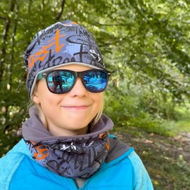 Wollhuhn Children's Long Loop Maxi Winter Neck Warmer / Slip-On Scarf Extra Long Boys / Girls Many Designs 20240201 (LL, Fleece Lining), Skater Orange