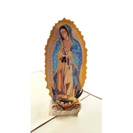 iGifts And Cards Our Lady Virgen de Guadalupe (Brown Cover) 3D Pop Up Greeting Card - Mother Mary, Holy, Miracle, Half-Fold, Religious, Just Because, Thinking of You, Ordination, Spiritual, Christmas