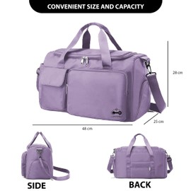 CarryFitness® Sports Duffel Bag, Gym Bag Womens Mens with Shoes Compartment, Waterproof Lightweight Weekend Bags for Women, Duffle Travel Overnight Bag, Holdall Hospital Bag - Purple 37L