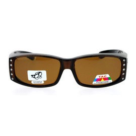 JuicyOrange Womens Polarized Fit Over Glasses Sunglasses Rhinestone Rectangular Frame Brown