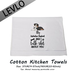 LEVLO Australian Shepherd Lovers Gift My Australian Shepherd and I Talk about You Kitchen Towel Dog Owner Dish Towel(My Australian Shepherd)