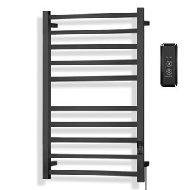 Aquatrend 10-Bar Electric Towel Warmer for Bathroom - Large Heated Towel Warmers Wall Mounted Luxury Hot Towel Rack with Built-in Timer for Family Spa Gym Hotel Black