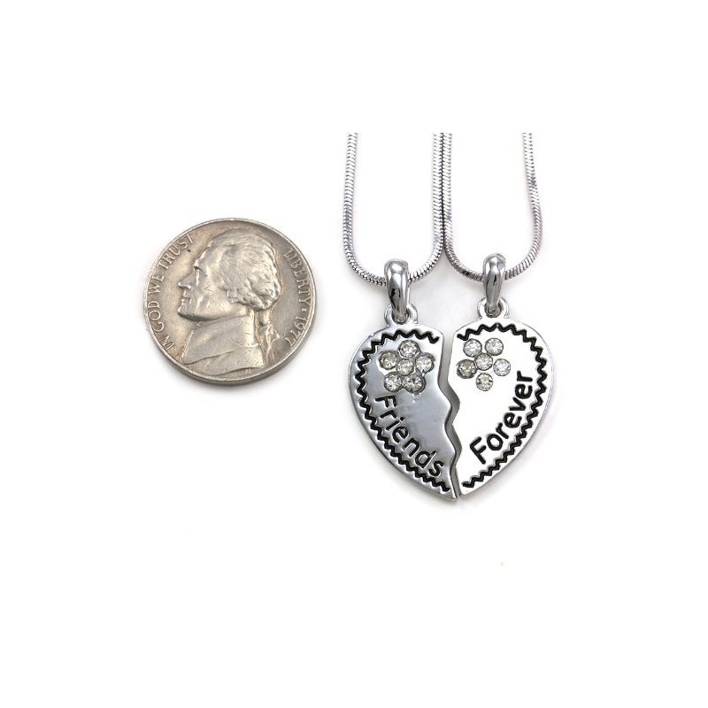 SoulBreezeCollection Best Friends Forever BFF Heart Necklace Pendant Charm Rhinestone