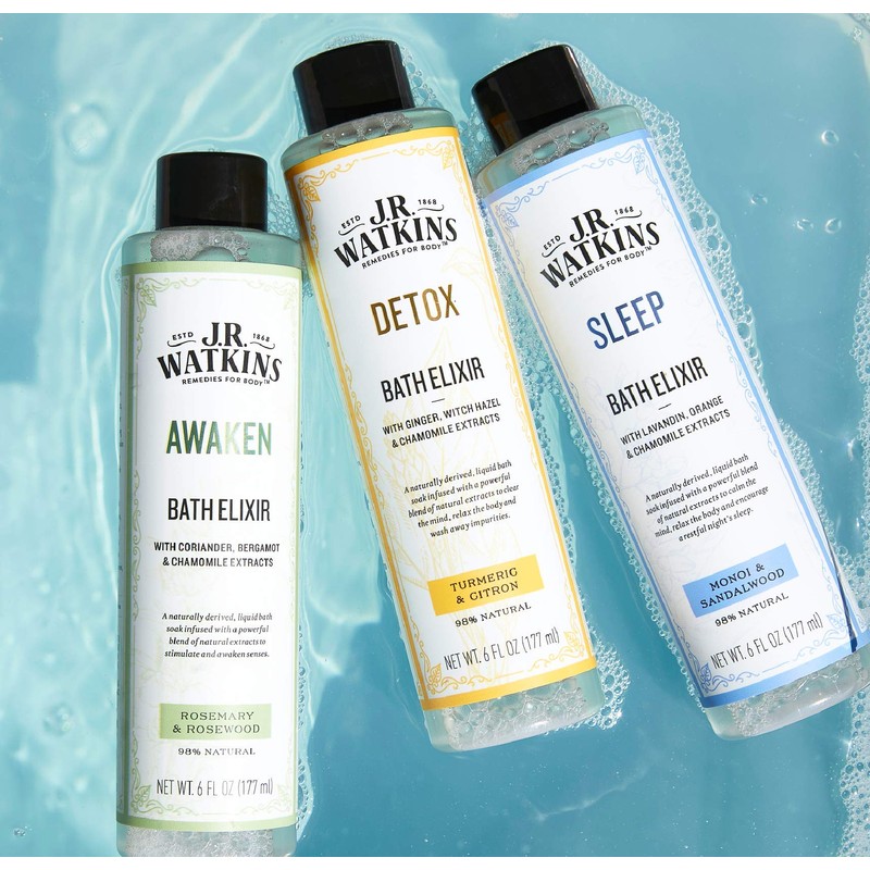 J.R. Watkins Awaken Bath Elixir, Liquid Bath Soak, Rosemary &