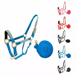 Derby Originals Tahoe Tack Patterned Adjustable Horse Nylon Halters with Matching 10’ Lead Full - Paisley/Charcoal