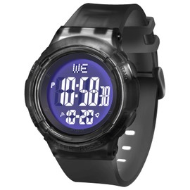 ITOOZYNN Digital Light Up Watch for Boy and Girl,Kids Watch Ages 7-16,Waterproof 5 ATM,School,Outdoor,Sports (TP Black)