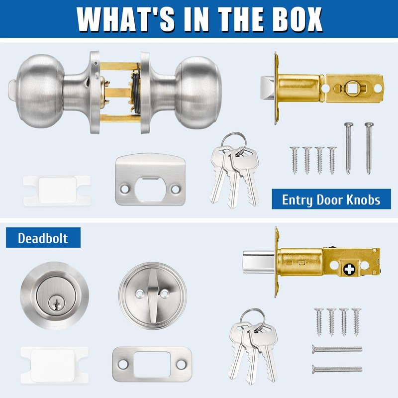 4 Sets Entry Door Knob and Single Cylinder Deadbolt Combo