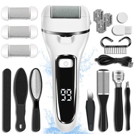 Lukovee Lima Eléctrica para Pies de Juego de 19 piezas, Impermeable Limas para Cuidado de Pedicura Recargable Velocidad Ajustable, Herramientas Quitacallos Pantalla LED con 3 Cabezales de Rodillos