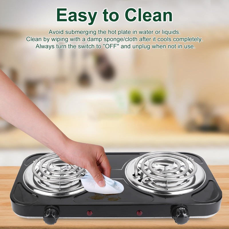 Double Burner Cooktop, 2000W Portable Electric Stove, 5 Level Temperature
