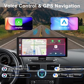 10.26'' Wireless CarPlay Screen for car with Rotatable 4K Dash Cam & HD Backup Camera – for Apple CarPlay & Android Auto, Touchscreen Radio, Dual Front/Inside Recording, GPS Navigator for Cars,Trucks