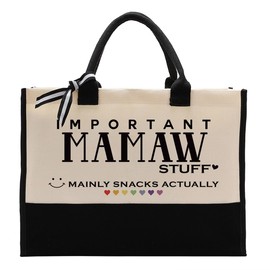 Cute Canvas Tote Bag, Mamaw Stuff Reusable Grocery Bag Gift for Her, Grandma Mom Gift for Mother's Day, Christmas, Birthday