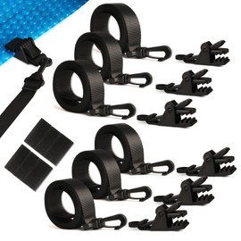 2024 Upgraded Pool Solar Cover Reel Straps,18 Pcs Including 6 Snap-Lock Solar Cover Clips,6 Pcs 3 Times Denser Nylon Solar Cover Straps,6 Hook