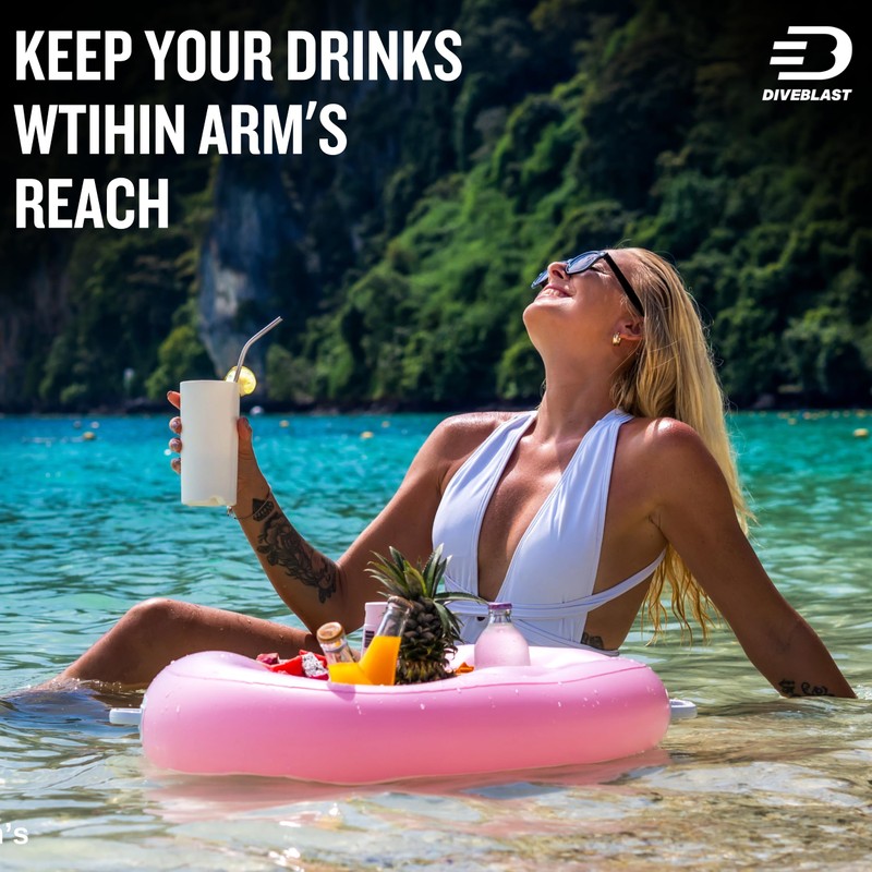 DIVEBLAST: Pink Floating Table for Pool - Hot Tub Accessories