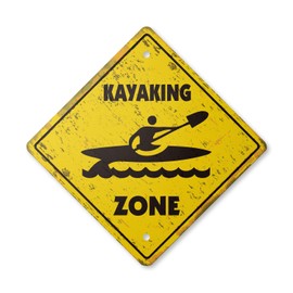 Kayaking Vintage Crossing Sign Zone Xing | Indoor/Outdoor Plastic | 17" Tall Rustic Sport Boat Kayak Fishing Sport Canoe Vest Paddle