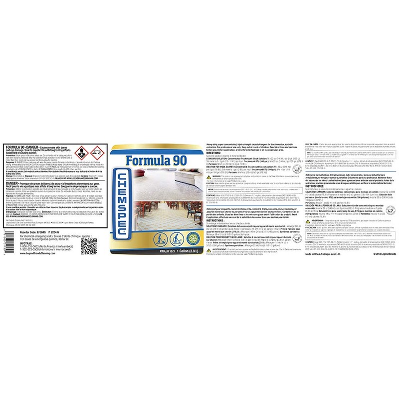 Chemspec LF901G Formula 90 Professional Carpet Cleaning Detergent for Commercial