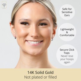 Solid 14k Gold Hoop Earrings for Women | 14k Real Gold Earrings with Click Tops | 0.47 Inches Small White Gold Earrings by MAX + STONE