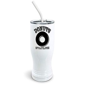 PixiDoodle Food Lovers Fat Free Donut Pilsner Tumbler with Spill-Resistant Slider Lid and Silicone Straw (14 oz Pilsner, White)