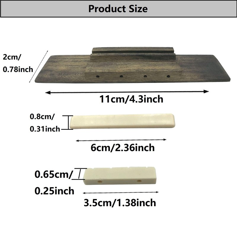 TUOREN Ukulele Bridge Strings Set Include Rosewood Bridge, Plastic Saddle