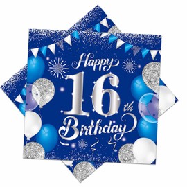 Uojlvlr16thBirthday Napkins 40PCS Blue and Silver 16th Birthday Celebration Party Decoration Birthday Table Decoration Boys and Girls Party Supplies Navy Blue Evening Napkins