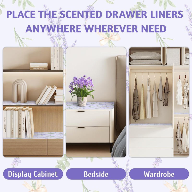 SCENTORINI Shelf Liners for Kitchen Cabinets Non-Adhesive, Lavender Scented Drawer