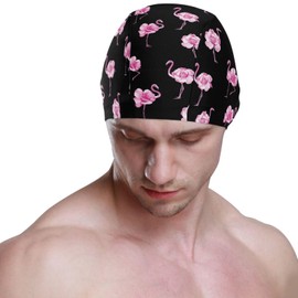 Dallonan Swimming Cap Unisex Adult Swim Cap Paradise Bird Flower Flamingo Polyester
