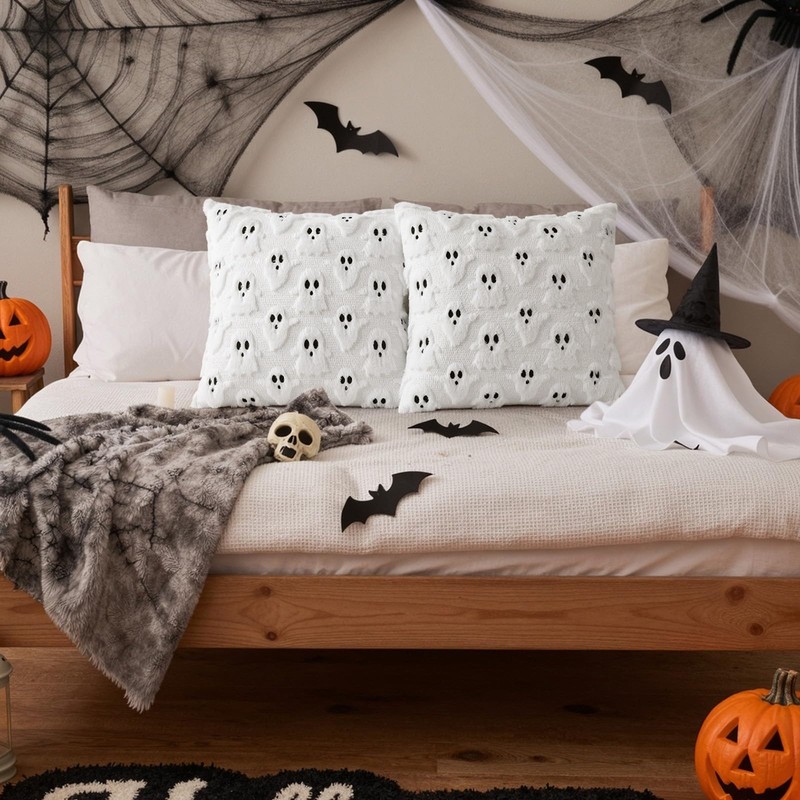 decorUhome Fall Halloween Ghost Pillow Covers 18x18 Inch Pack of