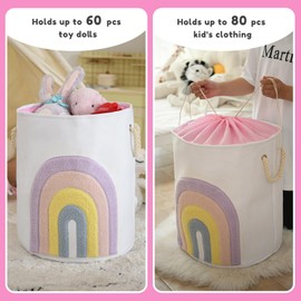 INough - Cesta para bebé, color rosa, de lona XL, 58 L, con cierre de cordón, decoración bohemia arcoíris