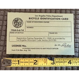 Schwinn Sears Huffy 10 NOS 1960’s LAPD Bicycle ID Cards Schwinn Stingray Krate Muscle Bike Screamer