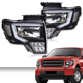 PIT66 LED DRL Headlight Assembly Driver & Passenger Side Compatible with Ford F150 2009-2014 Headlamps ，Clear lens White Reflector FO2503287 DL3Z13008EC