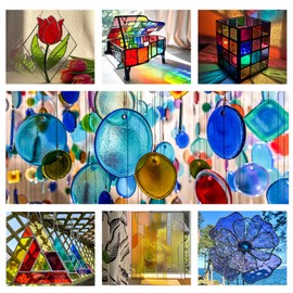 Adrattnay 30Pcs Stained Glass Sheets 4 x 6in, Translucent Stained Glass Sheets 1/8in with Ripple Texture, 3mm Colored Glass Sheets for Mosaic Glass Tiles Projects Cathedral Window Art Glass Crafts