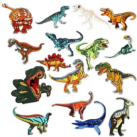 XUNHUI 16 Pcs Dinosaur Patches Tyrannosaurus Tyrant Dragon Keel Fossil Iron on Iron on Embroidered Iron Applique Patches