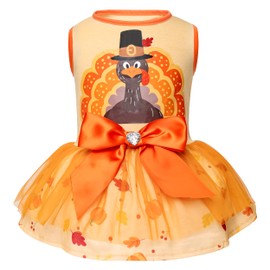 cyeollo Thanksgiving Day Dog Dress Turkey Small Puppy Clothes Tulle Dog Dresses Holiday Dog Outfit for Small Medium Dogs Girl, Size XL